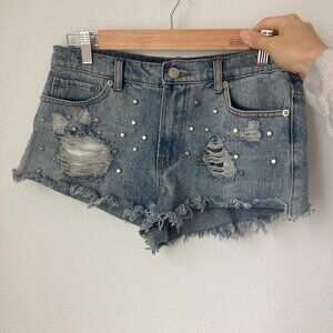 Forever 21 Studded Denim Short W/Frayed Hem- Size US 27